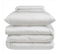 Nordic Paradise - Housse de Couette de Luxe en Satin de Coton 200x220 cm + Drap Housse 160x200 cm + 2 Taies d'oreiller 50x70 cm - Set avec Fermeture Éclair Fine - Couleur Blanc Perle