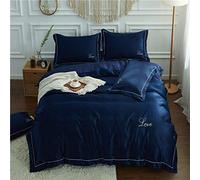 Nordic Royal Silk Cotton Coup Coton Ensemble 4 PCS Set Drevet Cover Lit Sheets thelwase2 Double côté Couette de Couvre-literie (Blue Queen)