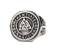 Nordic Runic Odin Symbol Valknut Ring - Anneau de Noeud Celtique Viking en Acier Inoxydable Pour Homme - Anneau D'amulette de Pirate Vintage Poli Fait À la Main Bijoux de Noël Halloween