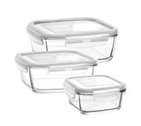 NORDIC SCHILLER Lot de 3 Boîtes de Conservation en Verre 1150, 720, 375 cc, Avec Couvercle Anti-Fuite, Pour Rangement et Conservation des Aliments