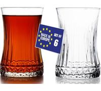 NORDIC SCHILLER Lot de 6 tasses à thé à 170 ml, Élégantes tasses à thé turques au design cannelé, Tasses à thé cristallines pour une dégustation élégante