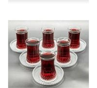 NORDIC SCHILLER Lot de 6 verres à thé turc en cristal avec soucoupes, 170 ml (6 verres à thé, 6 soucoupes), verres à thé, cappuccino, passent au lave-vaisselle, idéal pour le thé, le Çay Bardagi, les