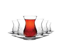 NORDIC SCHILLER Lot de 6 verres à thé turcs de 155 ml (6 pièces pour 6 personnes), 6 verres à thé avec soucoupes, ensemble traditionnel Cay Bardagi pour déguster du thé avec style