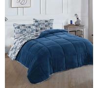 NORDIC SCHILLER Welsoft Couette double face, 215 x 235 cm, indigo, 35 % coton, microfibre, pour toutes les saisons, respirante pour les personnes allergiques, couverture douce, lavable en machine