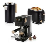 briebe Nordic Ensemble Machine à Café Expresso 20 Bars Capsules et Café Moulu + Bouilloire Électrique 1,7L sans Fil, 2200W + Grille Pain 2 Fentes Larges, Set Petit-Déjeuner Design Nordique Noir