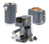 Nordic Set Machine à Café 20 Bars, Grille-Pain 2 Tranches, Bouilloire Électrique Briebe SKT1209GRY 1350W Gris
