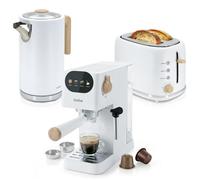 Nordic Set Machine à Café 20 Bars, Grille-Pain 2 Tranches, Bouilloire Électrique Briebe SKT1209WHT 1350W Blanc