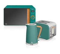 Nordic Set petitdéjeuner bouilloire 1,7 L 2200 W, grillepain à fente large 2 tranches, microondes 20 L numérique, design moderne,