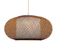 Nordic Style Lantern Pendant Lamp Round Shape Bamboo Lampshade Rattan Handmade Hanging Light Bedroom Living Room Ceiling Chandelier Restaurant Bar Cafe E27 Lighting Fixture (40 * 18cm)