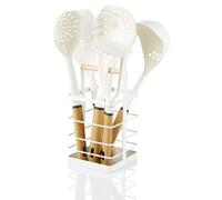 Swan, nordic nordic ustensiles de cuisine en nylon 6 pièces + panier, poignées effet bois, , blanc Blanc G