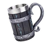 Nordic Viking Rune Pichet à bière en acier inoxydable en bois résine 3D Norse Décor Café Cool gothique Beer Tankard Pierre Mugs