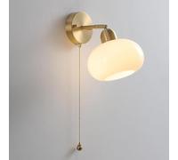 Nordic Wall Sconce Copper Wall Light with Pull Cord Switch White Glass Wall Lamp Shade Modern Brass Wall Sconces Lighting Fixture E27 Wall Lights for Living Room Bedroom/B