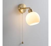 Nordic Wall Sconce Copper Wall Light with Pull Cord Switch White Glass Wall Lamp Shade Modern Brass Wall Sconces Lighting Fixture E27 Wall Lights for Living Room Bedroom/A