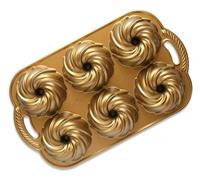 Nordic Ware Moule à gâteau en fonte d'aluminium avec motif tourbillon, moule à gâteau de qualité supérieure fabriqué aux États-Unis, couleur : doré