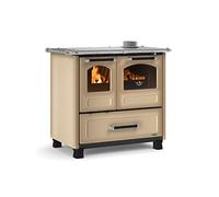 Nordica FAMILY 4,5 droite Revêtement extérieur en acier porcelainé. Porte feu panoramique avec double verre. Four émaillé de 41 litres avec porte à double vitrage. Cadre en fonte vitrifiée. napperon
