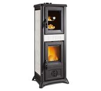 Poêle à bois La Nordica Gemma Forno.165 Ceramica 7,3 kW avec compartiment de cuisson Majolika Elegance Weiß Infinity