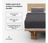 NordicAura Double cadre de lit | 140 cm x 200 cm | robuste | sans outils | bois d'eucalyptus | rangement