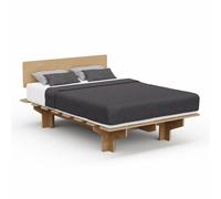 NordicAura Double cadre de lit | 140 cm x 200 cm | robuste | sans outils | bois d'eucalyptus | rangement