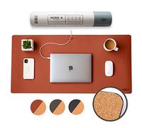 Nordik Cork Leather Desk Mat Cable Organizer - Saddle Brown 35 X 17 inch - Premium Extended Mouse Mat for Home Office Accessories - Non-Slip Vegan Leather Desk Pad Protector & Desk Blotter Pad