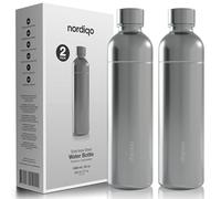 Nordiqo Bouteille Premium en Acier Inoxydable 1L / 1000 ml | Compatible avec Aarke Carbonator 3, Sodastream (sauf Crystal + Jet) et bien d'autres | Lave-Vaisselle et Sans Date d'Expiration | Lot de 2