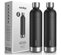 Nordiqo Bouteille Premium en Acier Inoxydable 1L - Compatible SodaStream (sauf Crystal), Aarke & autres machines | Sans Date d'Expiration | Lavable Lave-Vaisselle | Anti-Fuite | Sans BPA (Noir x 2)