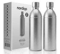 Nordiqo Premium Bouteille pour Machine à Eau Gazeuse 1,3L | XL Bouteille de Rechange en Acier Inoxydable pour Aarke Carbonator 3 & Smeg | Passe au Lave-Vaisselle & Sans Plastique | Lot de 2