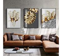 Nordique d'or Feuille Abstraite Fleur Murale Art Toile Tableau Peinture Noir Blanc Plumes Affiche Murale Tableaux pour Salon Decoration sans Cadre 60x80cm×3 PièCes