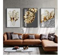 Nordique Doré Feuille Abstraite Fleur Murale Art Toile Tableau Peinture Noir Blanc Plumes Affiche Murale Tableaux pour Salon De A542