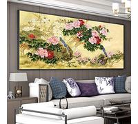 Nordique Grande Affiche Imprime Nouveau Style Chinois Floral Oiseaux Mur Art Pivoine Fleur Décor À La Maison Toile Peintures Photos 85x170cm (33x67in) Avec Cadre