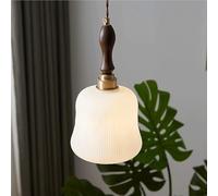 Nordique Laiton, Abat-Jour en Verre Noyer, E27, Hauteur réglable, Fil Suspension, pour îlot de Cuisine, Lampe Suspendue Minimaliste, luminaire