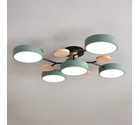 Nordique LED Plafonnier Moderne Acrylique Plafonnier Créatif Semi Flush Spoutnik Luminaire 5 Lumières avec Décoration en Bois pour Salon Salle à Manger Chambre à Coucher, Vert
