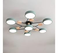 Nordique LED Plafonnier Moderne Acrylique Plafonnier Créatif Semi Flush Spoutnik Luminaire 7 Lumières avec Décoration en Bois pour Salon Salle à Manger Chambre, Vert