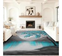 Nordique Moderne Tapis de Salon 60 x 90 cm, Plante Feuille Verte Arbre Multi spécifications Doux Flanelle Tapis pour Salon Chambre à Coucher, Vert Gris