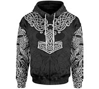 Nordique Odin Thor's Hammer Zip Sweat à capuche, Viking Vintage Celtic Knot Mjolnir Pull Sweat-shirt Unisexe Streetwear