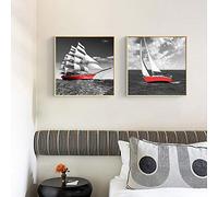 Nordique Rouge Voilier Impressions Peintures Noir Blanc Affiche Océan Mer Mur Art Toile Photo Bureau Décor À La Maison Murale 70x70cmx2pcs Sans Cadre