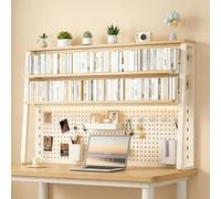 Nordivo Bibliothèque de Bureau à 2 Niveaux en Échelle, Étagère de Bureau Métal Multifonction avec Panneau Perforé, Étagère d’Extension Réglable, Organisateur de Bureau(White,L80*62cm/31 * 24in)