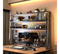 Nordivo Bibliothèque de Bureau à 2 Niveaux en Échelle, Étagère de Bureau Métal Multifonction avec Panneau Perforé, Étagère d’Extension Réglable, Organisateur de Bureau(Black,L80*93cm/31 * 37in)