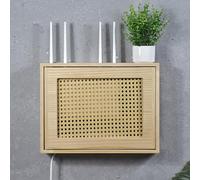 Nordivo Boîte Murale Cache Routeur WiFi, Étagère Routeur en Rotin, Boîte de Protection en Bois pour Routeur, Armoire Routeur pour Bureau et Maison(White,L42*49.5cm/16.5 * 19.4in)