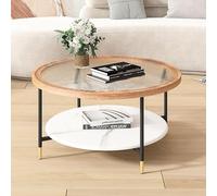 Nordivo Table-Basse Ronde en Verre pour 2 étages,Petite Table Centrale de décoration intérieure,Cadre Métallique,Table de Canapé avec Rangement pour Salon, Chambre, Balcon(Translucent,70cm/27.5in)