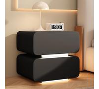Nordivo Table De Chevet en Bois Massif,Table De Nuit Moderne avec 2 Tiroirs,avec Lumières LED,Petite Table D'appoint De Lit en Bois,pour Salon, Chambre, Bureau, Chêne Clair(Black,L30cm/12in-2)