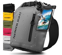 Nordlight Dry Bag Sac Étanche avec Pochette Étanche Téléphone, Fermeture Roll-Top, Bandoulière | Sac à Dos étanche Nautique, Sac Impermeable Etanche | Natation Plage Sup Bateau - Gris (Opaque), 5 L