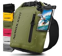 Nordlight Dry Bag Sac Étanche avec Pochette Étanche Téléphone, Fermeture Roll-Top, Bandoulière | Sac à Dos étanche Nautique, Sac Impermeable Etanche | Natation Plage Sup - Vert Olive (Opaque), 5 L