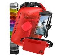 Nordlight Sac Étanche Dry Bag Pochette Étanche Sac à Dos Imperméable | Drybag Nautique + Roll-Top | Natation Plage Canoë SUP Plongée - Rouge transparent, 10L + Housse Téléphone, Sac Banane