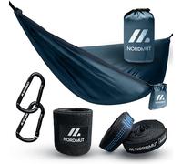 NORDMUT® Hamac Ultra Léger Outdoor [avec Kit de Fixation] - Hamac de Camping avec Kit de Protection des Arbres pour Camping, Outdoor et Jardin - Charge Max 225 kg (Bleu, 140 x 275 cm)