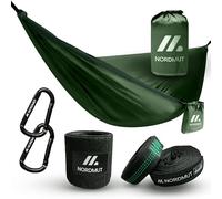 NORDMUT® Hamac Ultra Léger Outdoor [avec Kit de Fixation] - Hamac de Camping avec Kit de Protection des Arbres pour Camping, Outdoor et Jardin - Charge Max 300 kg (Vert, 170 x 300 cm)