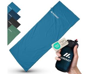 NORDMUT® Sac de Couchage d’Auberge ultraléger en Microfibre ou Coton - Sac de Voyage Respirant, Format Compact & particulièrement Doux, avec Housse pour Oreiller (Bleu - Coton)