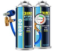 Nordo - 3en1 Remplaçant Fluide Réfrigérant R134a - 2X 235 g pour Climatisation avec Tuyau, Manomètre et Adaptateur HP/LP - Recharge Climatisation Automobile - ECO