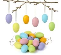 Nordstern Lot de 24 œufs de Pâques à suspendre, couleurs pastel, décoration de Pâques, décoration de printemps pour l'intérieur et l'extérieur, œufs en plastique à peindre, 6 couleurs