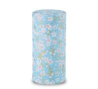NOREN Boîte à thé japonaise (papier Yuzen Washi - Sakura de Kyoto/bleu), fabriquée au Japon avec couvercle intérieur hermétique et étanche à l'humidité.200g