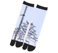 NOREN Chaussettes japonaises Tabi (JAPANORAMA) fabriquées au Japon/chaussettes imprimées sandales à bout fendu/taille unisexe pour homme et femme, Taille adulte / épée et château japonais noir, taille